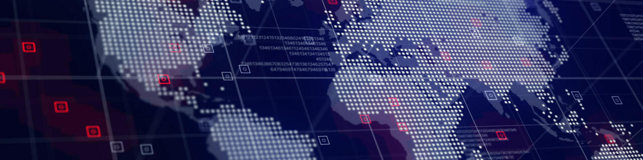 Digital world map hologram blue background