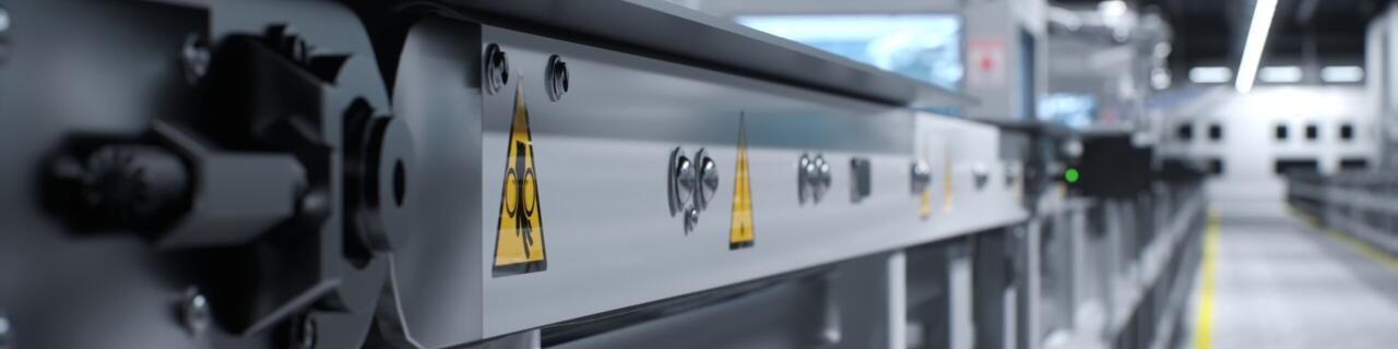 Safety measures stickers assembly lines operated by heavy machinery render