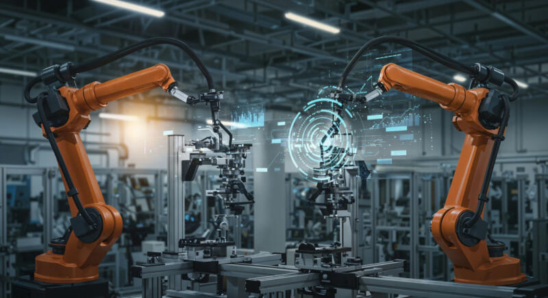 Robotic arms modern factory setting